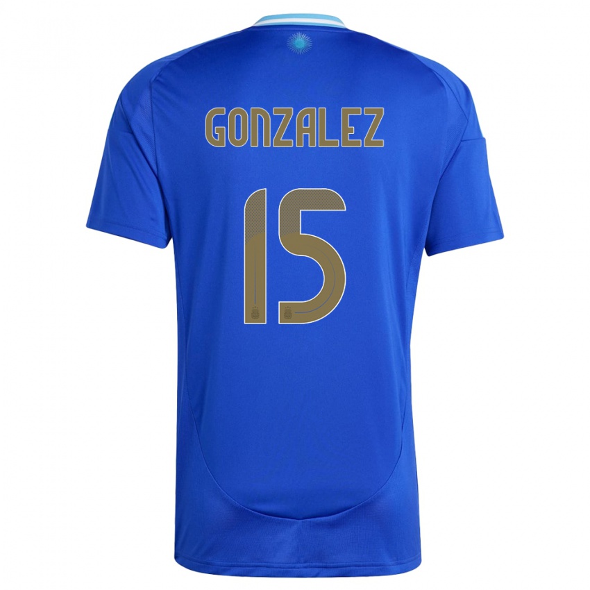 Barn Argentina Nicolas Gonzalez #15 Blå Bortetrøye Drakt Trøye 24-26 Skjorter T-Skjorte