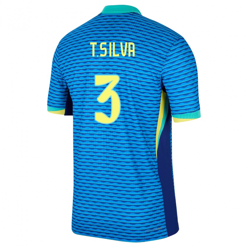 Barn Brasil Thiago Silva #3 Blå Bortetrøye Drakt Trøye 24-26 Skjorter T-Skjorte