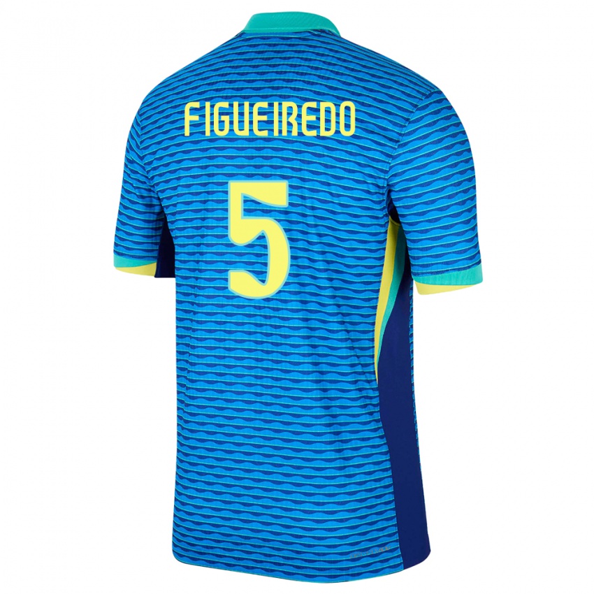 Barn Brasil Vitor Figueiredo #5 Blå Bortetrøye Drakt Trøye 24-26 Skjorter T-Skjorte