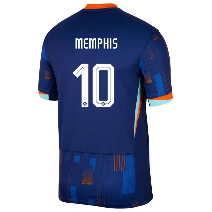 Barn Nederland Memphis Depay #10 Blå Bortetrøye Drakt Trøye 24-26 Skjorter T-Skjorte