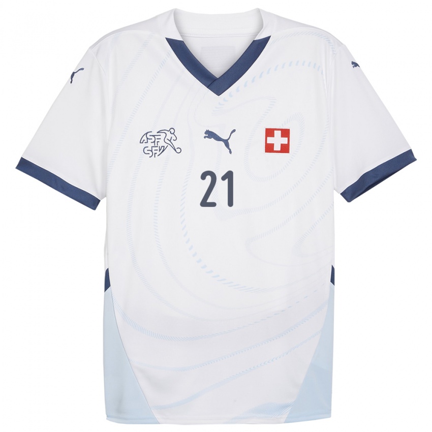 Barn Sveits Gregor Kobel #21 Hvit Bortetrøye Drakt Trøye 24-26 Skjorter T-Skjorte