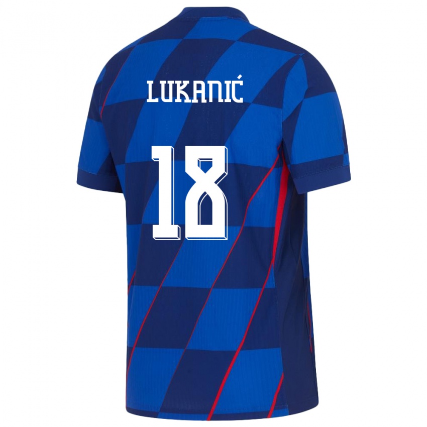 Barn Kroatia Luka Lukanic #18 Blå Bortetrøye Drakt Trøye 24-26 Skjorter T-Skjorte