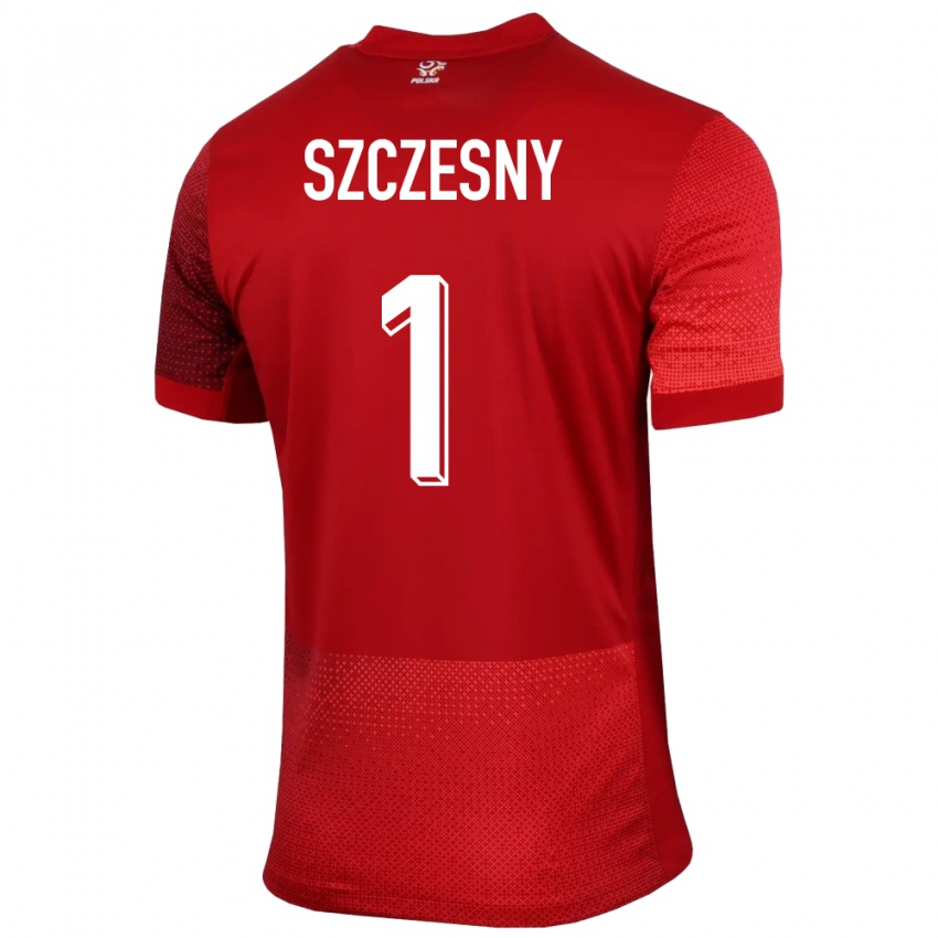 Barn Polen Wojciech Szczesny #1 Rød Bortetrøye Drakt Trøye 24-26 Skjorter T-Skjorte