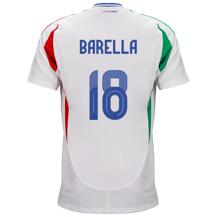 Barn Italia Nicolò Barella #18 Hvit Bortetrøye Drakt Trøye 24-26 Skjorter T-Skjorte