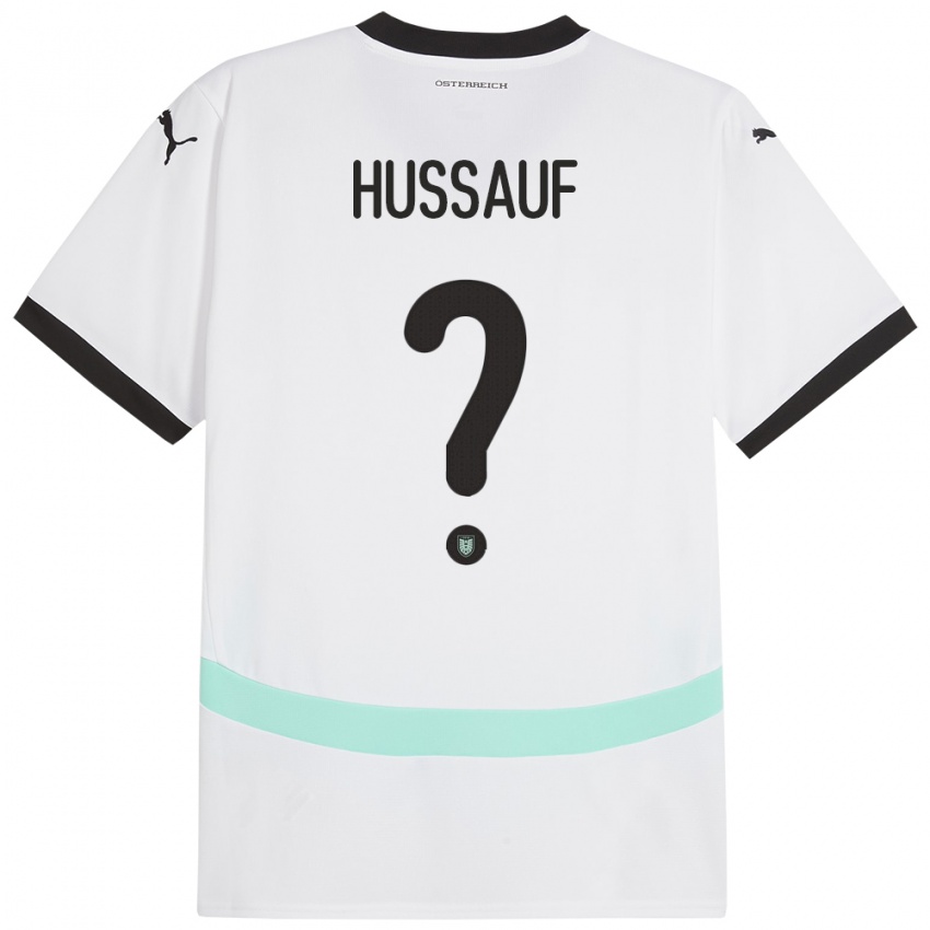 Barn Østerrike Julian Hussauf #0 Hvit Bortetrøye Drakt Trøye 24-26 Skjorter T-Skjorte