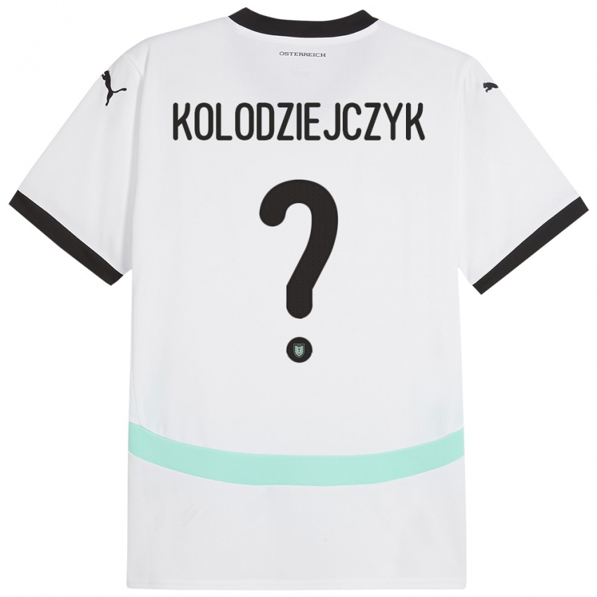 Barn Østerrike Marek Kolodziejczyk #0 Hvit Bortetrøye Drakt Trøye 24-26 Skjorter T-Skjorte