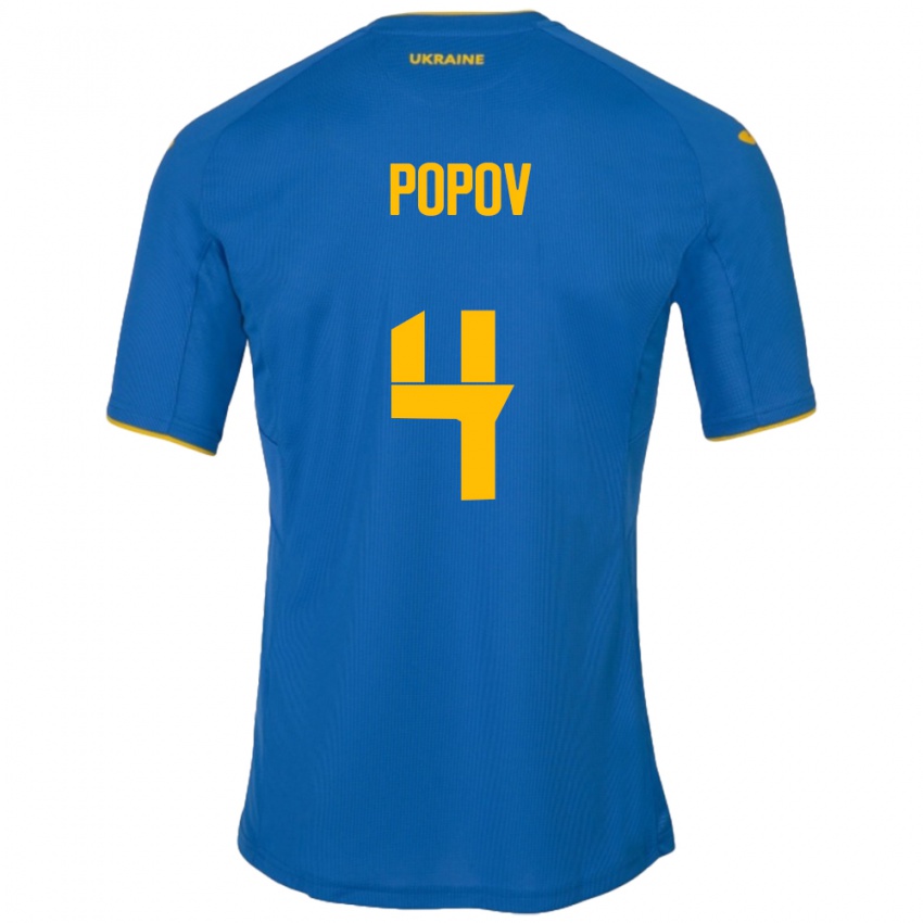 Barn Ukraina Denys Popov #4 Blå Bortetrøye Drakt Trøye 24-26 Skjorter T-Skjorte