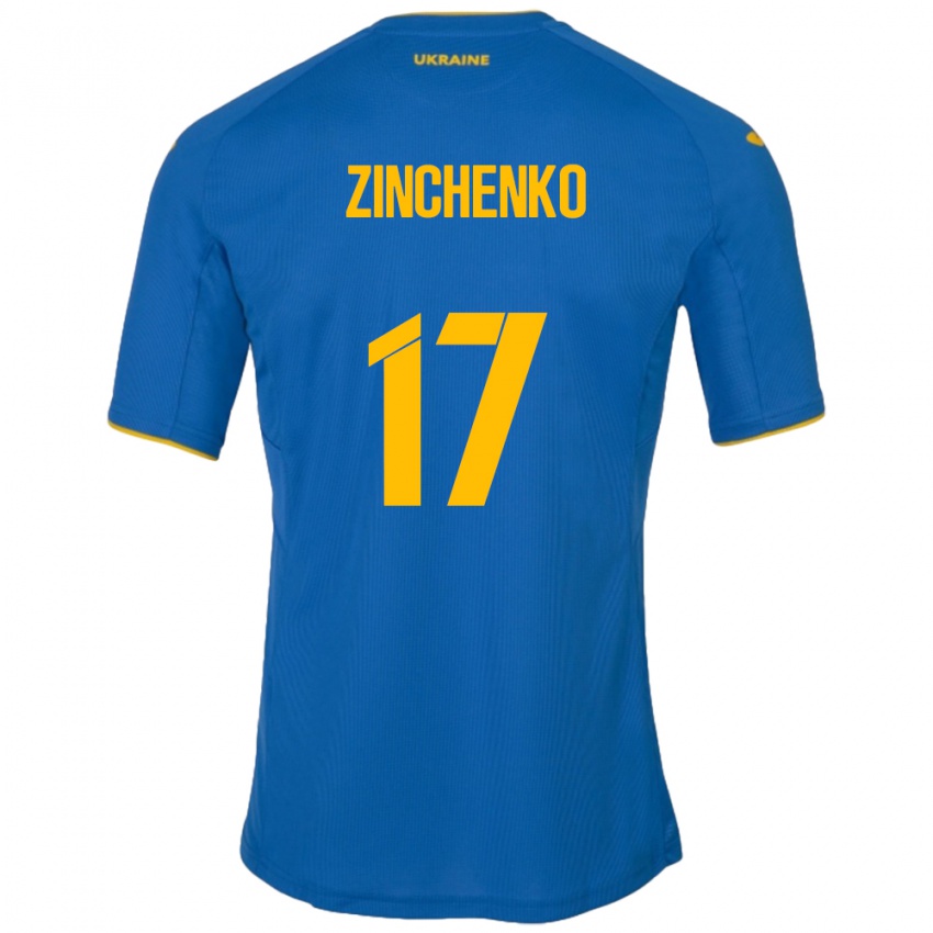 Barn Ukraina Oleksandr Zinchenko #17 Blå Bortetrøye Drakt Trøye 24-26 Skjorter T-Skjorte