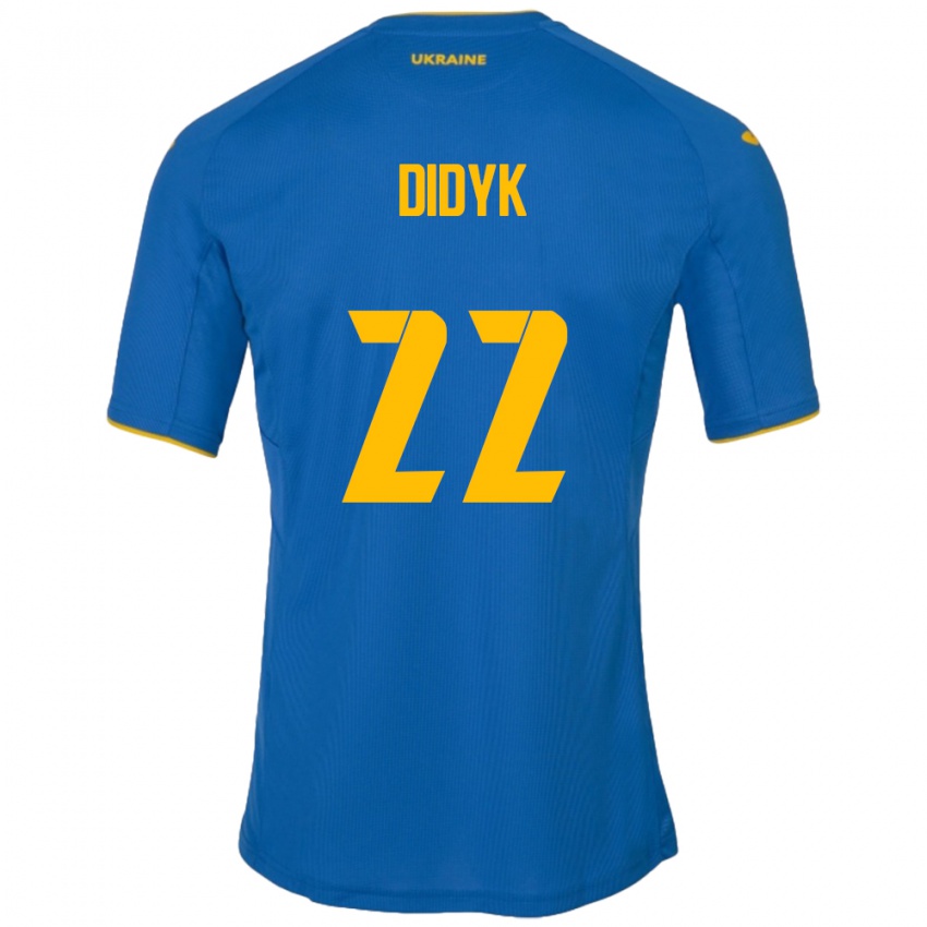 Barn Ukraina Roman Didyk #22 Blå Bortetrøye Drakt Trøye 24-26 Skjorter T-Skjorte