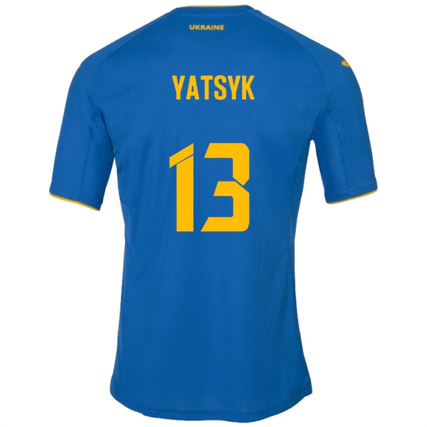 Barn Ukraina Oleksandr Yatsyk #13 Blå Bortetrøye Drakt Trøye 24-26 Skjorter T-Skjorte