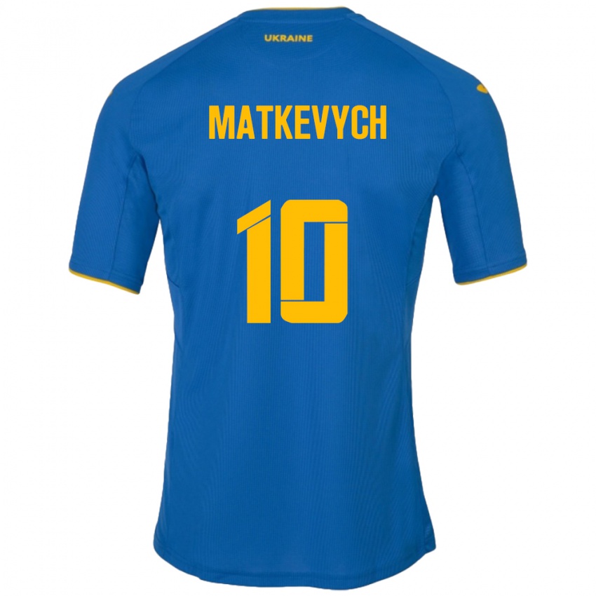 Barn Ukraina Andriy Matkevych #10 Blå Bortetrøye Drakt Trøye 24-26 Skjorter T-Skjorte