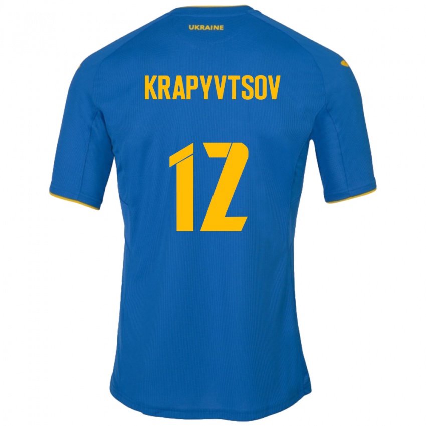 Barn Ukraina Vladyslav Krapyvtsov #12 Blå Bortetrøye Drakt Trøye 24-26 Skjorter T-Skjorte