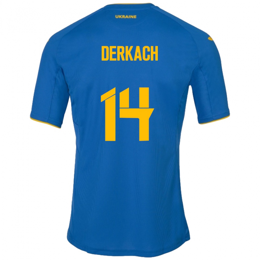 Barn Ukraina Yana Derkach #14 Blå Bortetrøye Drakt Trøye 24-26 Skjorter T-Skjorte