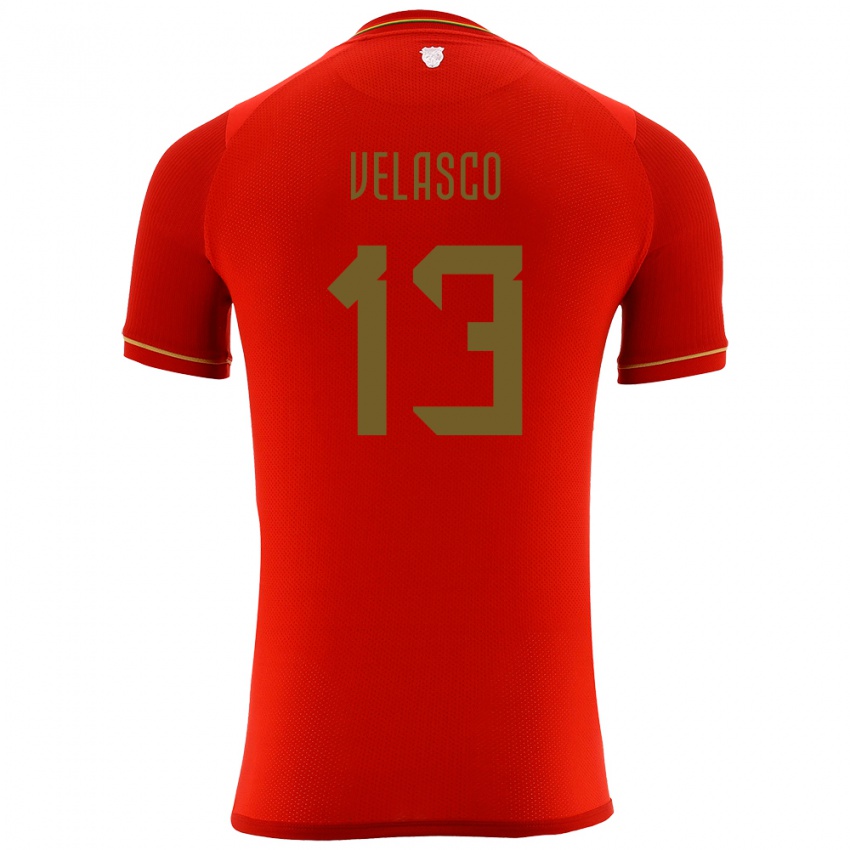 Barn Bolivia Jhon Velasco #13 Rød Bortetrøye Drakt Trøye 24-26 Skjorter T-Skjorte