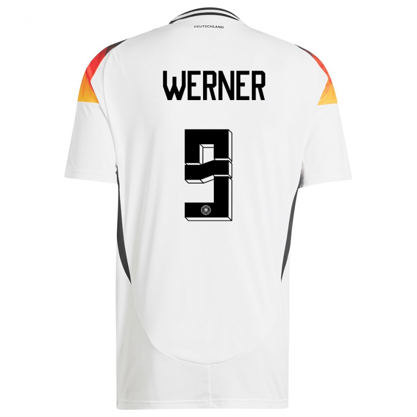 Mann Tyskland Timo Werner #9 Hvit Hjemmetrøye Drakt Trøye 24-26 Skjorter T-Skjorte