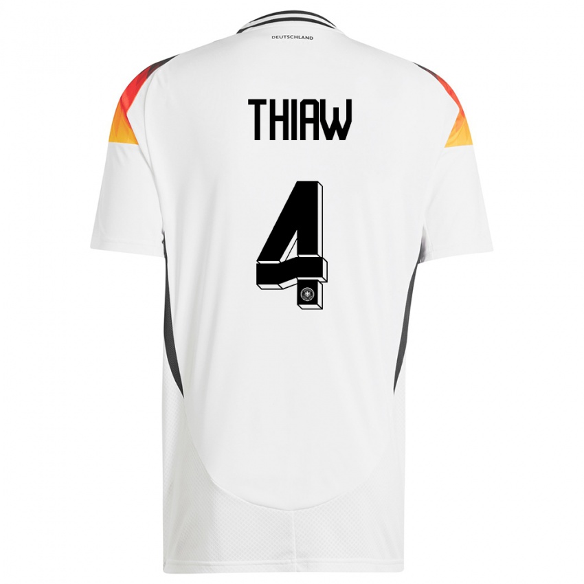 Mann Tyskland Malick Thiaw #4 Hvit Hjemmetrøye Drakt Trøye 24-26 Skjorter T-Skjorte