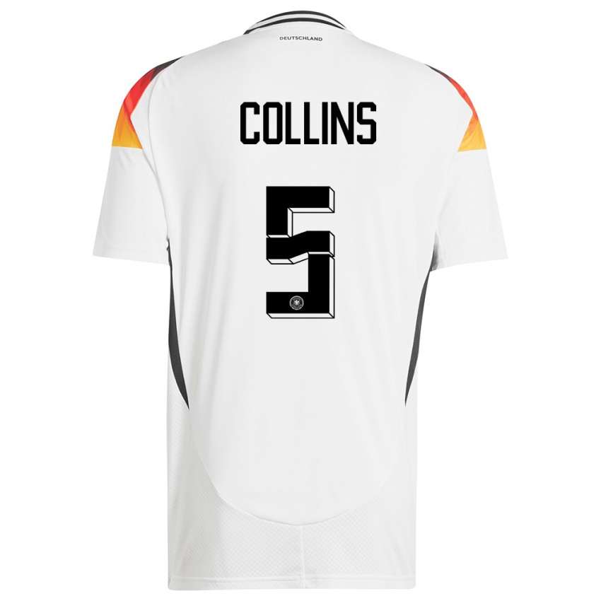 Mann Tyskland Nnamdi Collins #5 Hvit Hjemmetrøye Drakt Trøye 24-26 Skjorter T-Skjorte