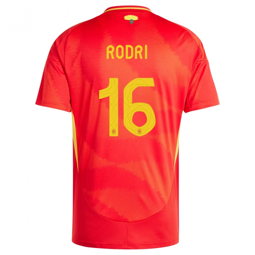 Mann Spania Rodri #16 Rød Hjemmetrøye Drakt Trøye 24-26 Skjorter T-Skjorte