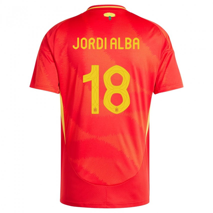 Mann Spania Jordi Alba #18 Rød Hjemmetrøye Drakt Trøye 24-26 Skjorter T-Skjorte