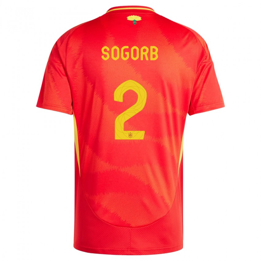 Mann Spania Carles Sogorb #2 Rød Hjemmetrøye Drakt Trøye 24-26 Skjorter T-Skjorte