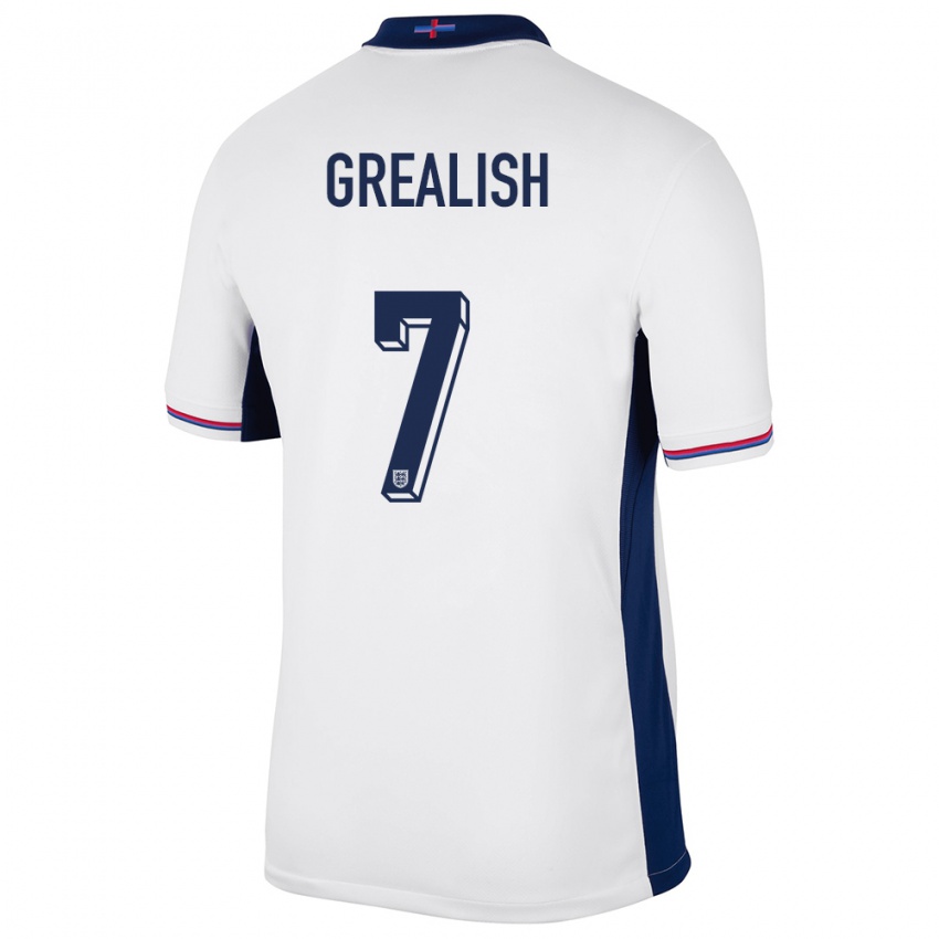 Mann England Jack Grealish #7 Hvit Hjemmetrøye Drakt Trøye 24-26 Skjorter T-Skjorte