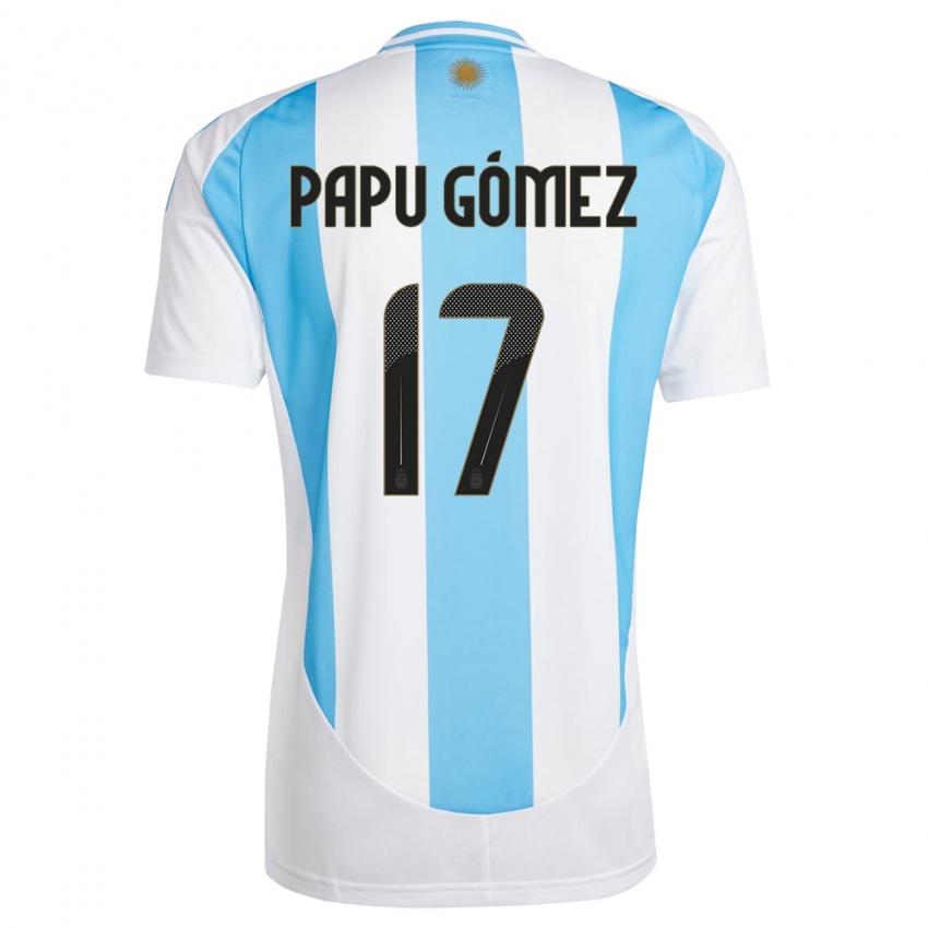 Mann Argentina Papu Gomez #17 Hvit Blå Hjemmetrøye Drakt Trøye 24-26 Skjorter T-Skjorte