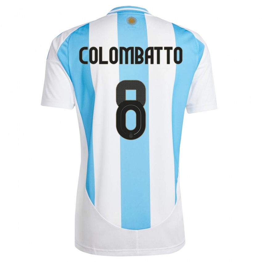 Mann Argentina Santiago Colombatto #8 Hvit Blå Hjemmetrøye Drakt Trøye 24-26 Skjorter T-Skjorte