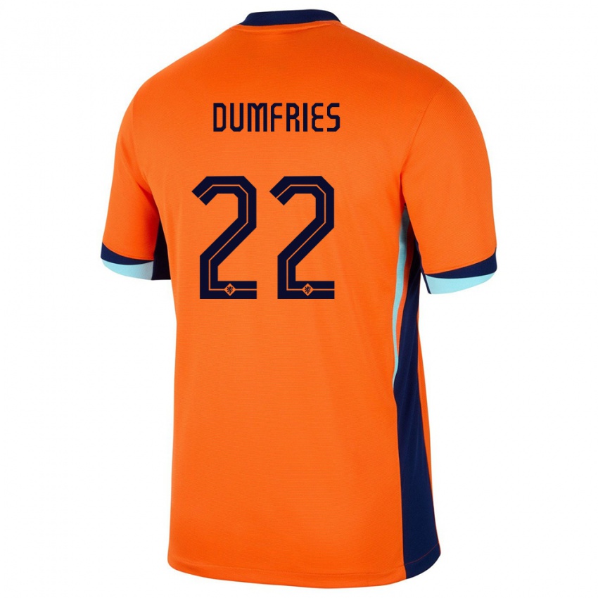 Mann Nederland Denzel Dumfries #22 Oransje Hjemmetrøye Drakt Trøye 24-26 Skjorter T-Skjorte