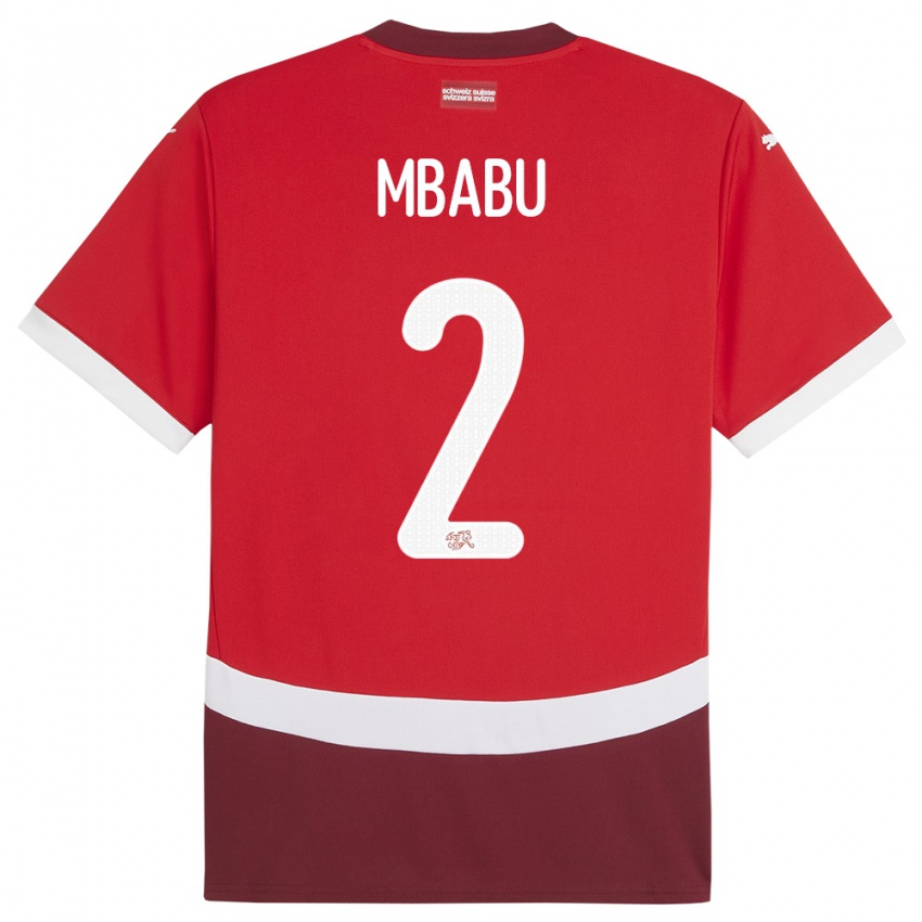 Mann Sveits Kevin Mbabu #2 Rød Hjemmetrøye Drakt Trøye 24-26 Skjorter T-Skjorte