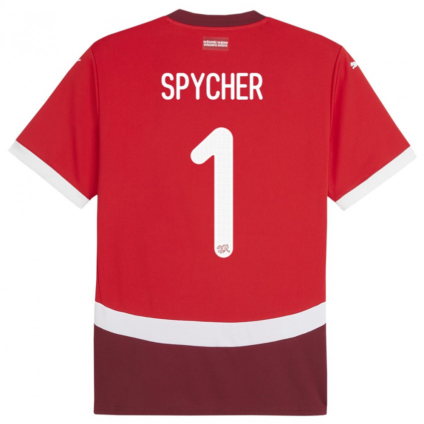 Mann Sveits Tim Spycher #1 Rød Hjemmetrøye Drakt Trøye 24-26 Skjorter T-Skjorte