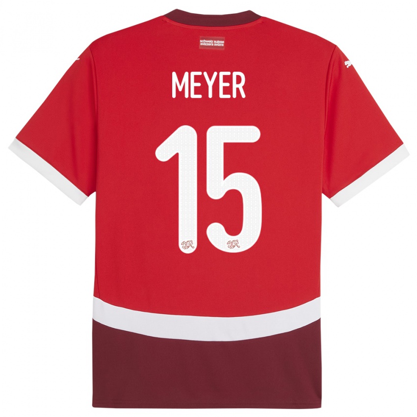 Mann Sveits Leny Meyer #15 Rød Hjemmetrøye Drakt Trøye 24-26 Skjorter T-Skjorte
