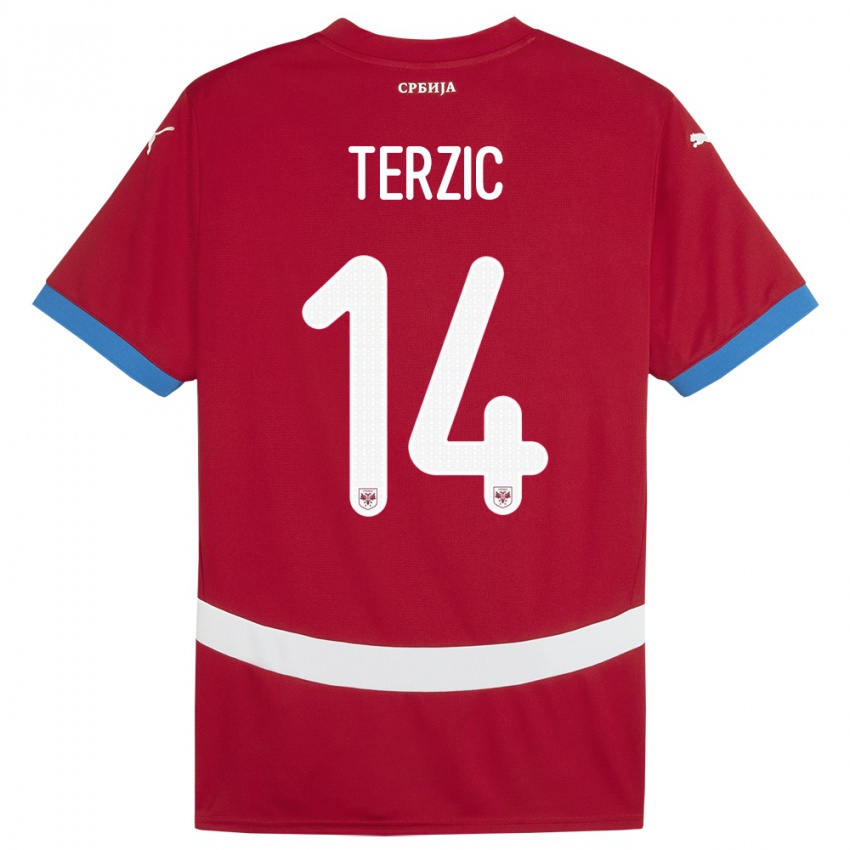 Mann Serbia Aleksa Terzic #14 Rød Hjemmetrøye Drakt Trøye 24-26 Skjorter T-Skjorte