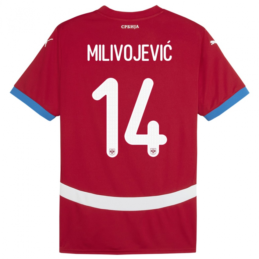 Mann Serbia Vesna Milivojevic #14 Rød Hjemmetrøye Drakt Trøye 24-26 Skjorter T-Skjorte