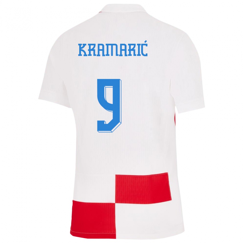 Mann Kroatia Andrej Kramaric #9 Hvit Rød Hjemmetrøye Drakt Trøye 24-26 Skjorter T-Skjorte