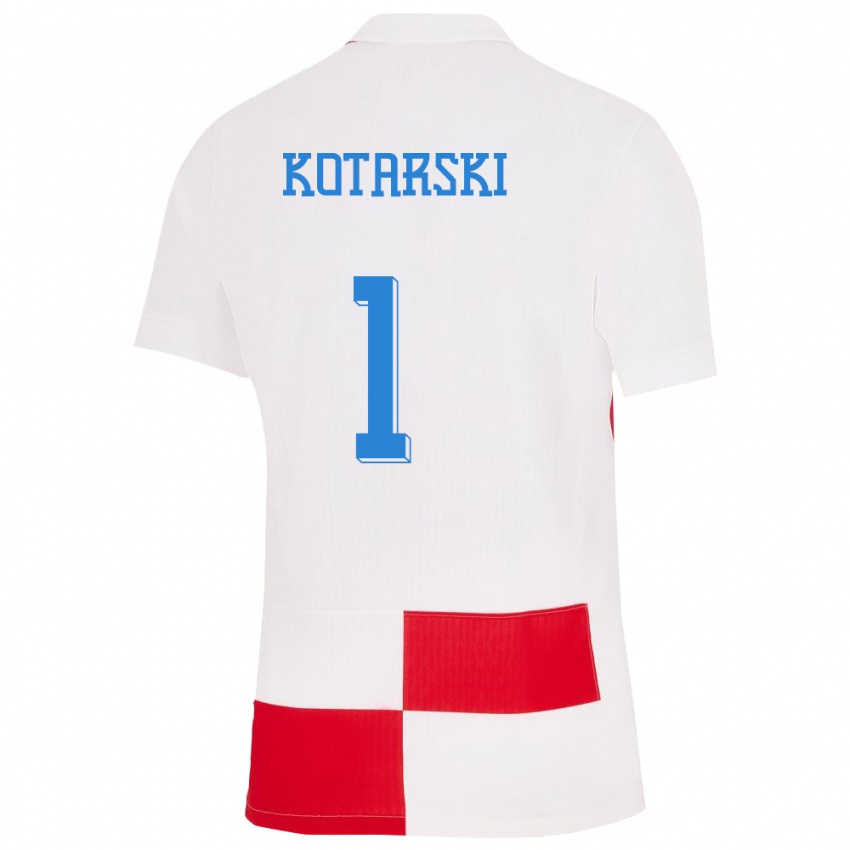 Mann Kroatia Dominik Kotarski #1 Hvit Rød Hjemmetrøye Drakt Trøye 24-26 Skjorter T-Skjorte