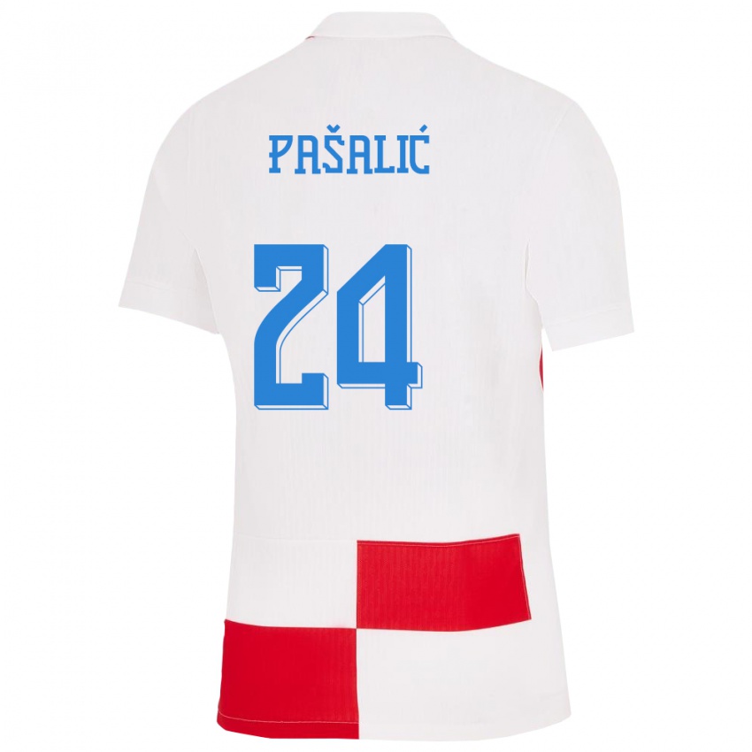Mann Kroatia Marco Pasalic #24 Hvit Rød Hjemmetrøye Drakt Trøye 24-26 Skjorter T-Skjorte