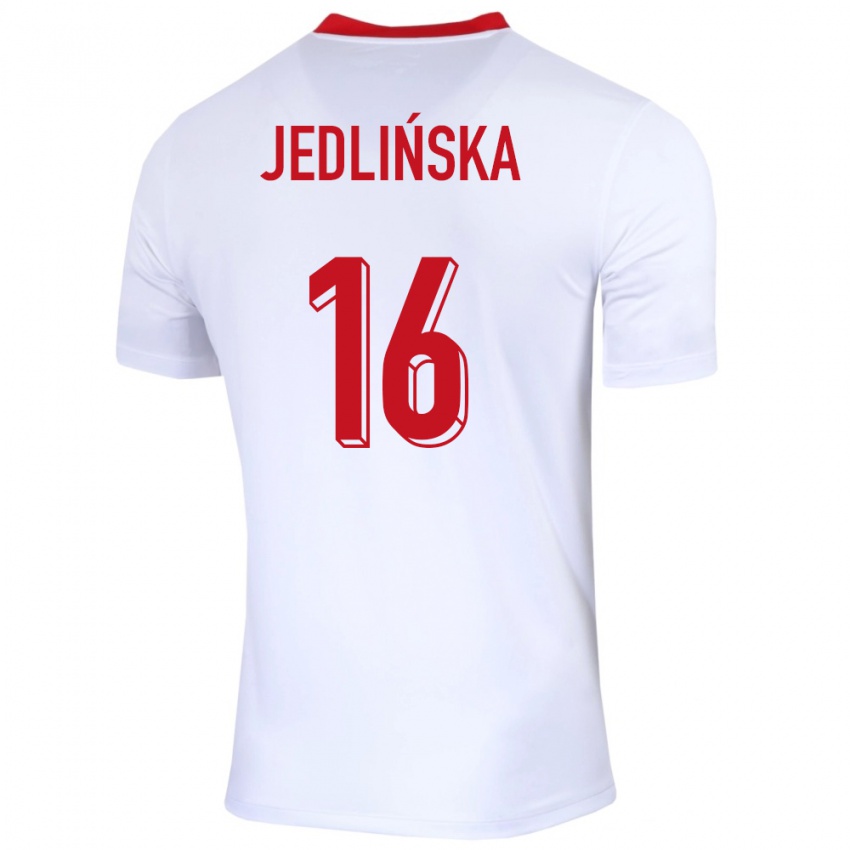 Mann Polen Klaudia Jedlinska #16 Hvit Hjemmetrøye Drakt Trøye 24-26 Skjorter T-Skjorte