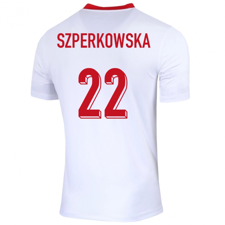 Mann Polen Oliwia Szperkowska #22 Hvit Hjemmetrøye Drakt Trøye 24-26 Skjorter T-Skjorte