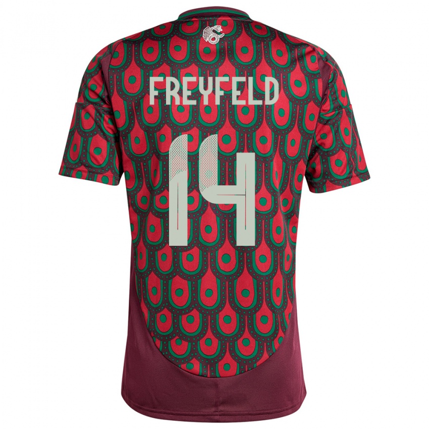 Mann Mexico Emiliano Freyfeld #14 Rødbrun Hjemmetrøye Drakt Trøye 24-26 Skjorter T-Skjorte