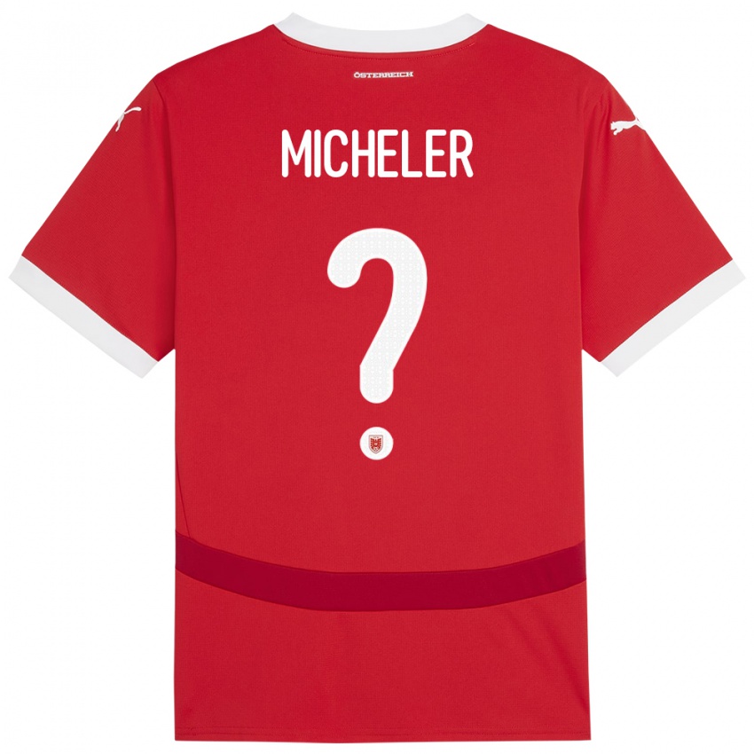 Mann Østerrike Florian Micheler #0 Rød Hjemmetrøye Drakt Trøye 24-26 Skjorter T-Skjorte