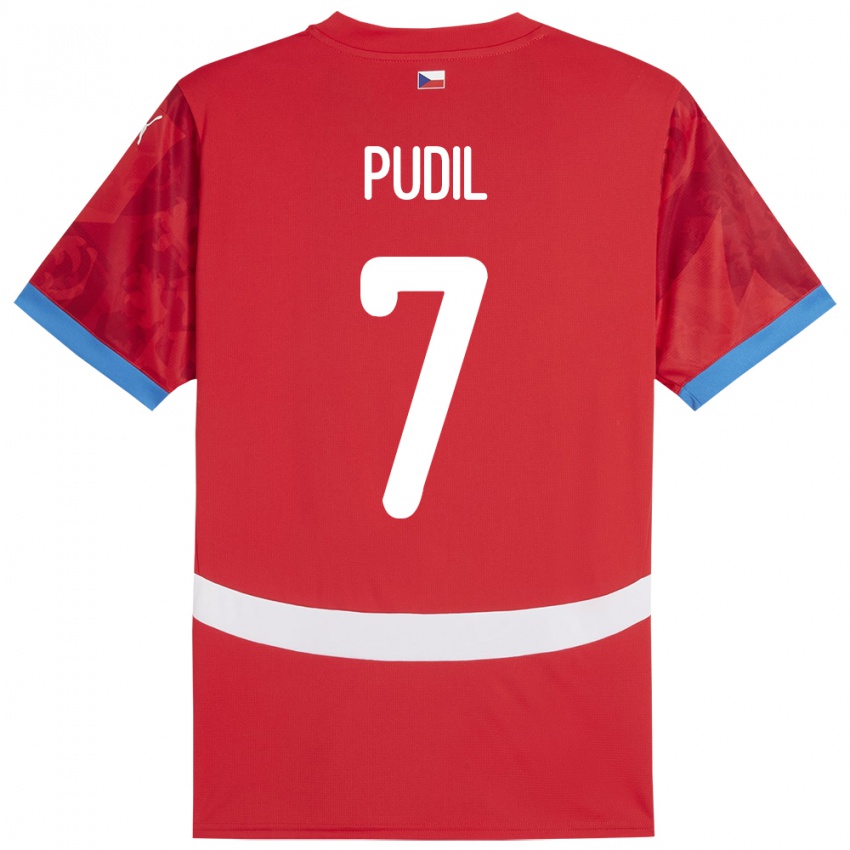 Mann Tsjekkia Adam Pudil #7 Rød Hjemmetrøye Drakt Trøye 24-26 Skjorter T-Skjorte