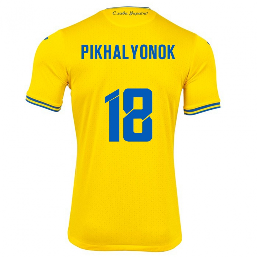 Mann Ukraina Oleksandr Pikhalyonok #18 Gul Hjemmetrøye Drakt Trøye 24-26 Skjorter T-Skjorte