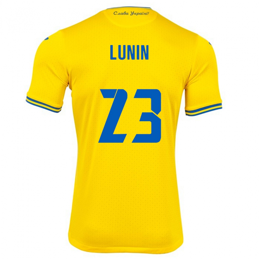 Mann Ukraina Andriy Lunin #23 Gul Hjemmetrøye Drakt Trøye 24-26 Skjorter T-Skjorte