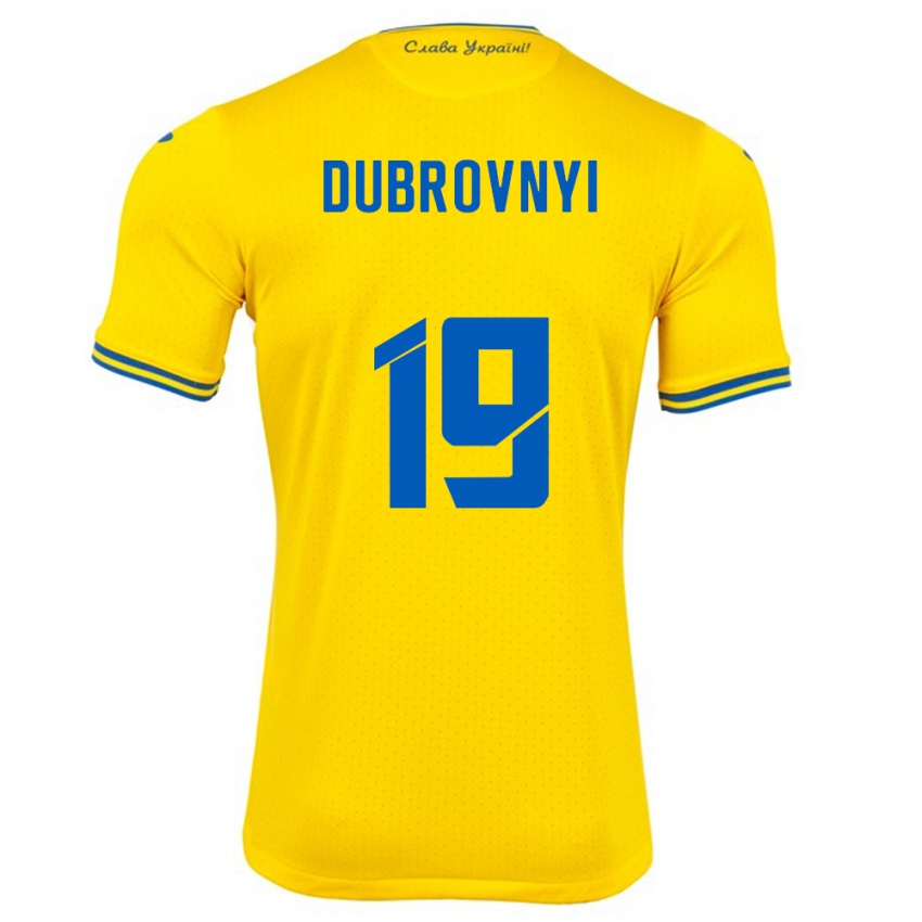 Mann Ukraina Mykhaylo Dubrovnyi #19 Gul Hjemmetrøye Drakt Trøye 24-26 Skjorter T-Skjorte