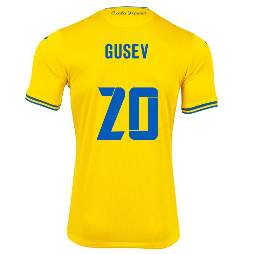 Mann Ukraina Oleksiy Gusev #20 Gul Hjemmetrøye Drakt Trøye 24-26 Skjorter T-Skjorte