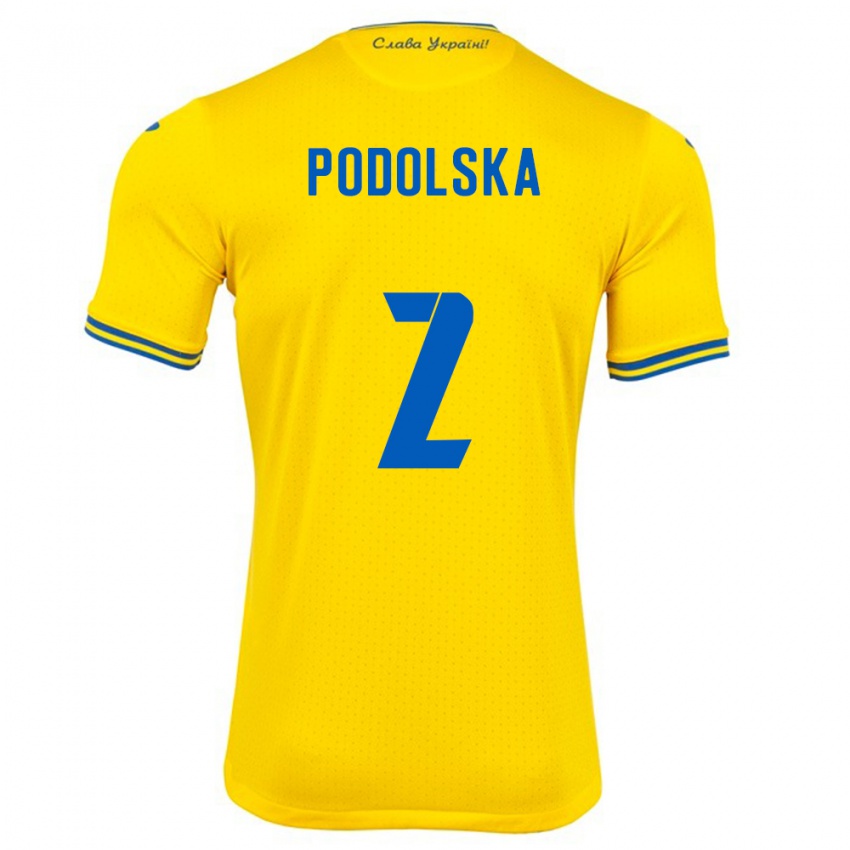 Mann Ukraina Iryna Podolska #2 Gul Hjemmetrøye Drakt Trøye 24-26 Skjorter T-Skjorte