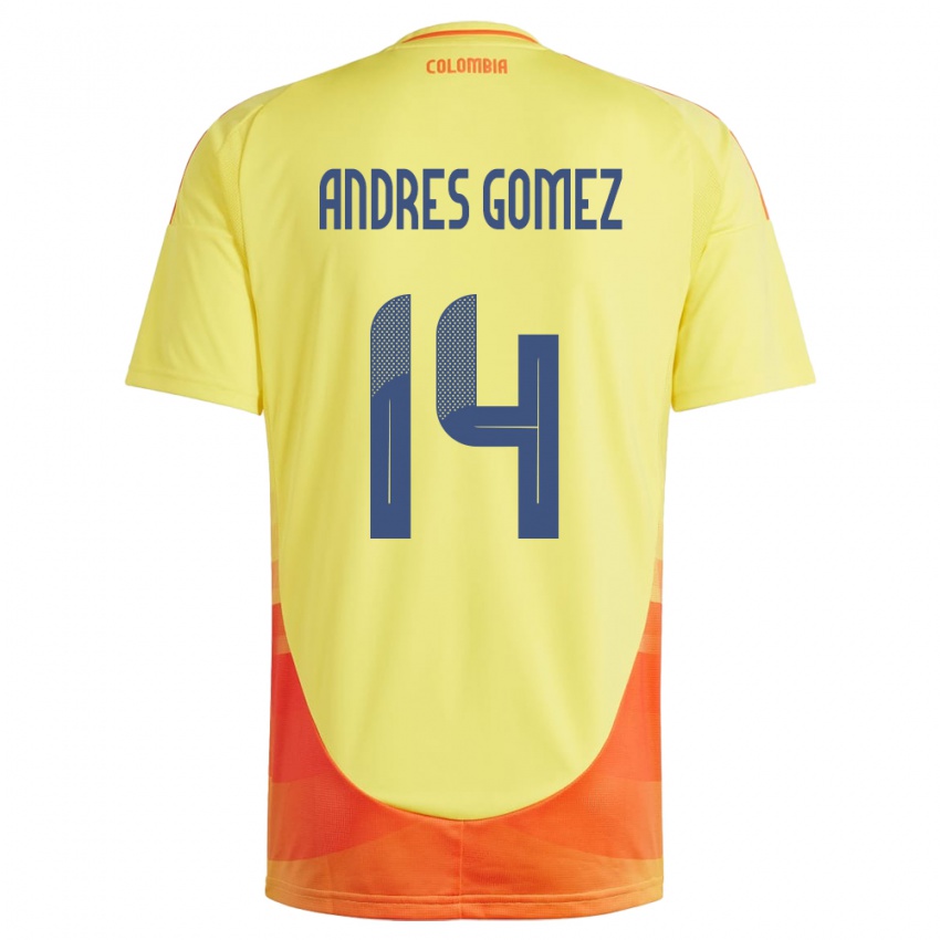 Mann Colombia Carlos Andrés Gómez #14 Gul Hjemmetrøye Drakt Trøye 24-26 Skjorter T-Skjorte