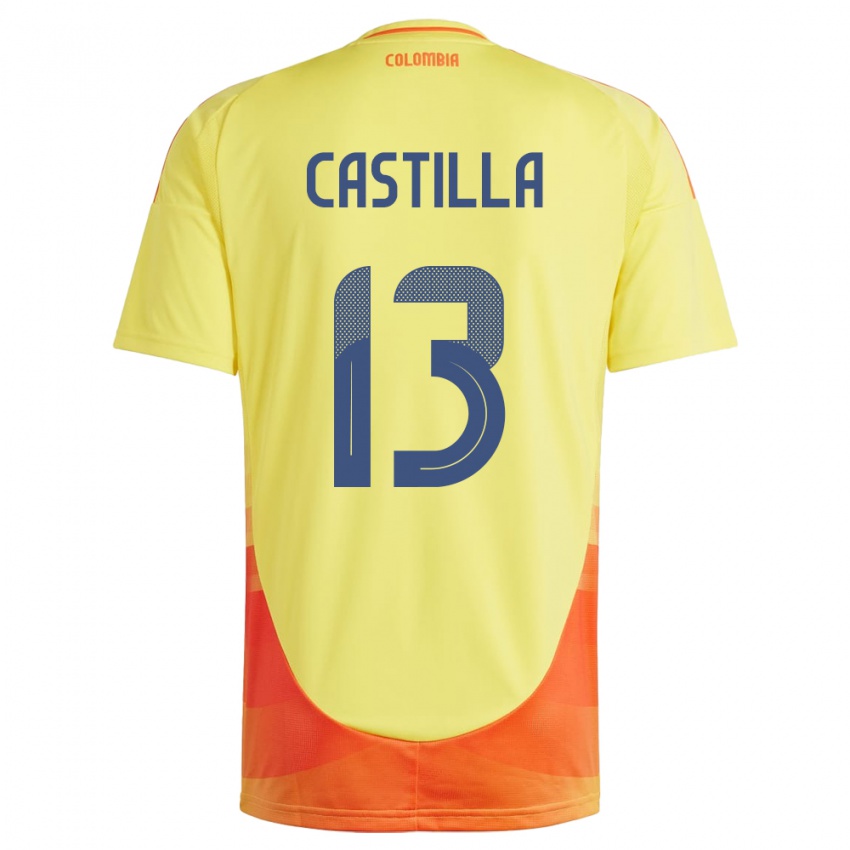 Mann Colombia Juan Castilla #13 Gul Hjemmetrøye Drakt Trøye 24-26 Skjorter T-Skjorte