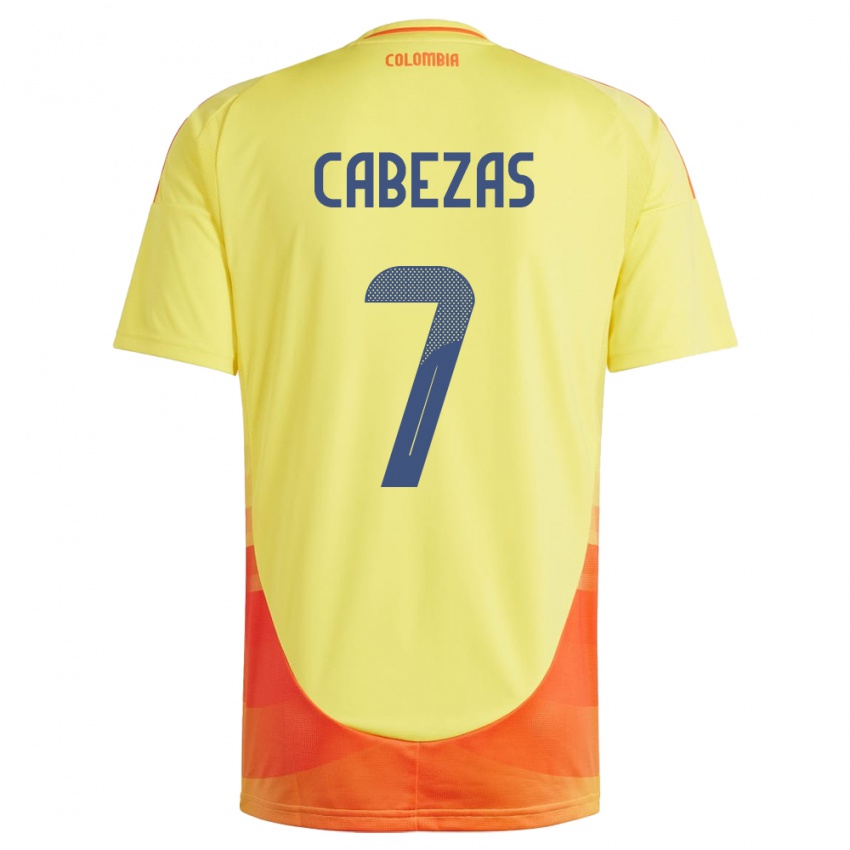 Mann Colombia Jorge Cabezas #7 Gul Hjemmetrøye Drakt Trøye 24-26 Skjorter T-Skjorte