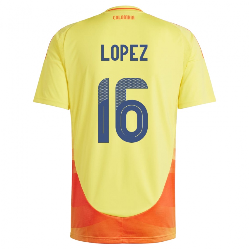 Mann Colombia William López #16 Gul Hjemmetrøye Drakt Trøye 24-26 Skjorter T-Skjorte